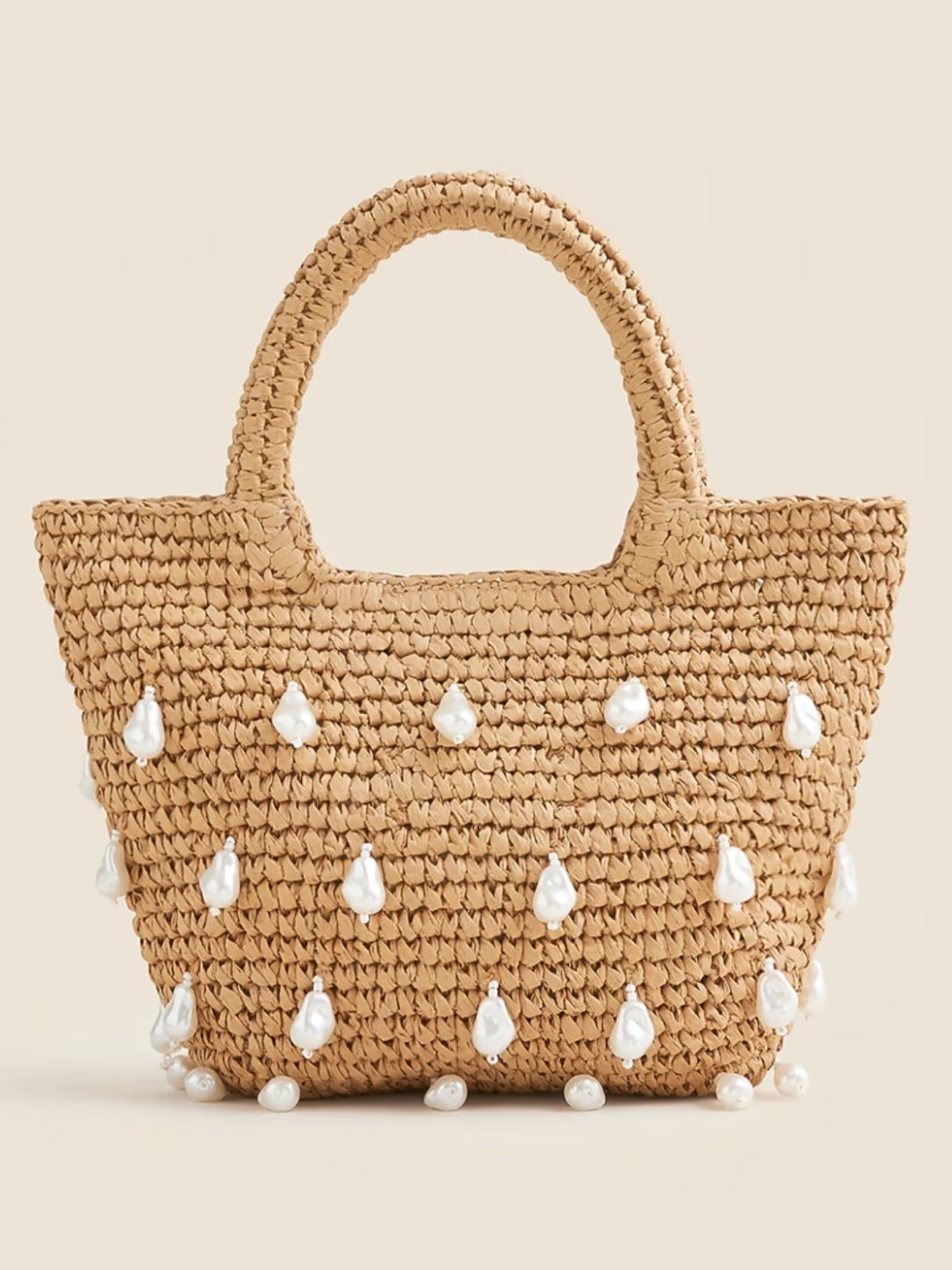 NWT J. Crew Handknotted top-handle straw bag tote with baroque pearls